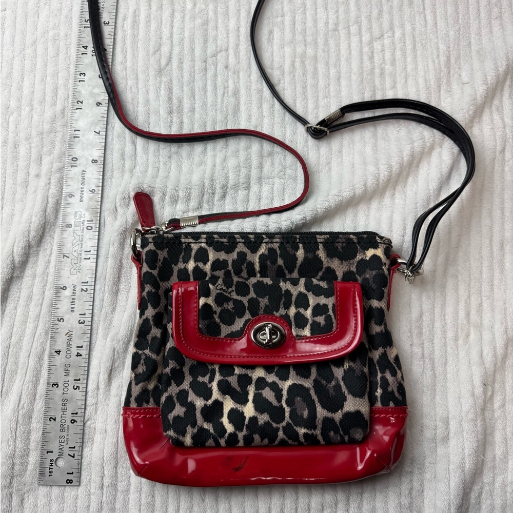 Coach Leopard Print Crossbody Bag with Red Accents